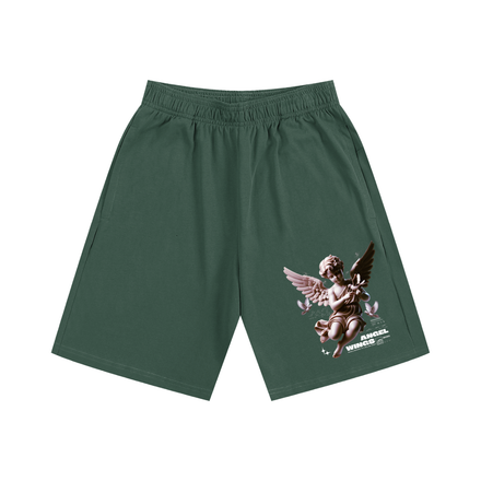 Front view of forest green angel wings shorts