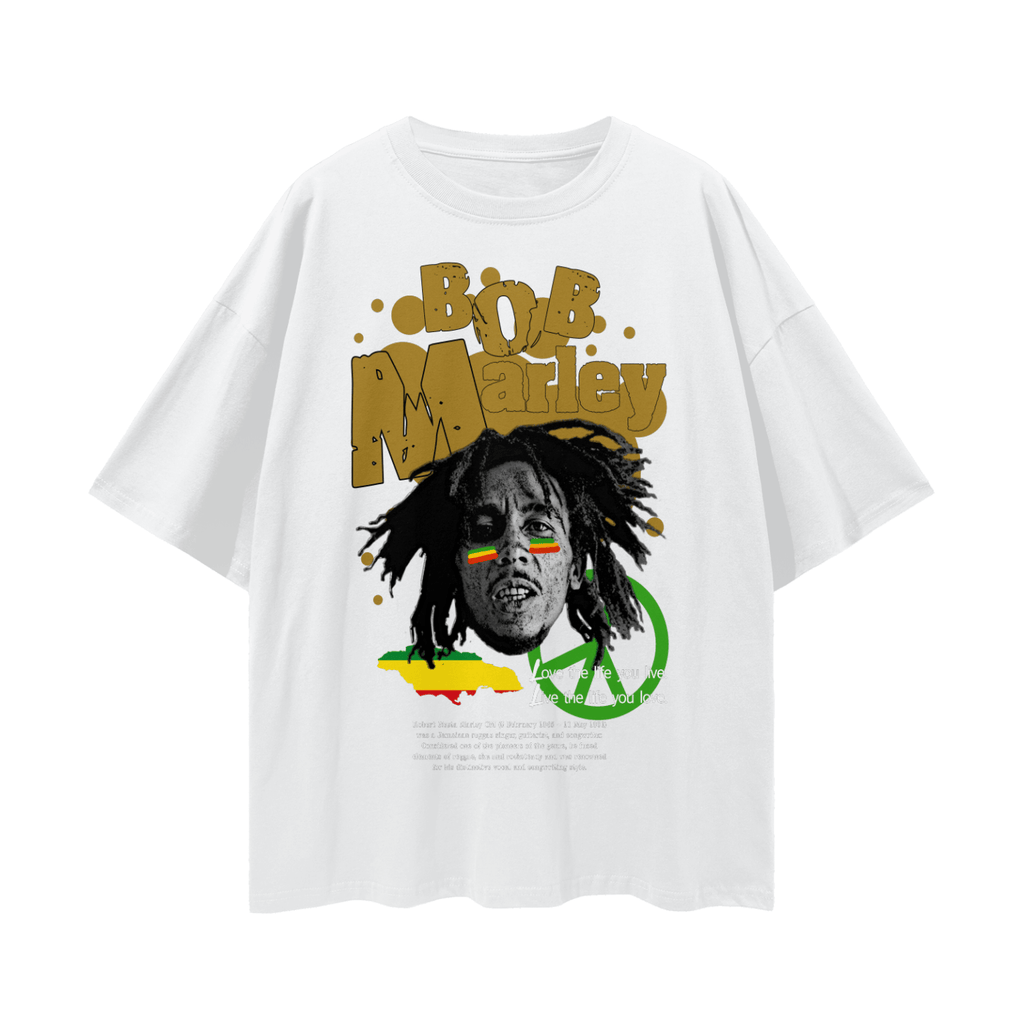 FNDMNTLS. Bob Marley Oversize Deep Drop Shoulder Graphic Tshirt Lucent White / S