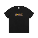 Black Kobe Cartoon Cotton T-Shirt with colorful 'KOBE' graphic on front. Pure cotton unisex tee for casual and festive wear.
