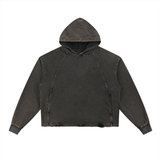 Front view of Frayed-Hem Hoodie - Vintage Washed in charcoal black, featuring raw hem and sporty street casual design.