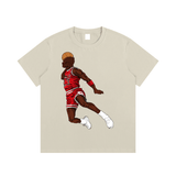 Love of the Game T-Shirt in black featuring a cartoon basketball player in red uniform mid-air dunk. Pure cotton, ideal for casual daily wear.