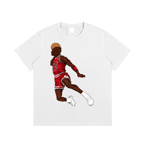 Love of the Game T-Shirt in black featuring a cartoon basketball player in red uniform mid-air dunk. Pure cotton, ideal for casual daily wear.