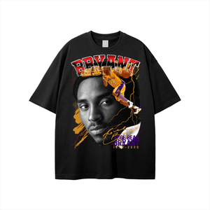 Black Kobe Bryant shirt with vibrant graphic print, unisex cotton tee perfect for honoring the legend in everyday casual style.