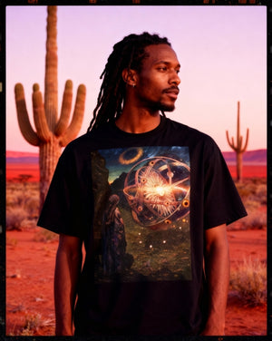 Ezekiel 1:4-28 Cotton T-Shirt - Unisex | Pure Comfort, Loose Fit features a vivid biblical vision print in desert setting, ideal for casual wear.