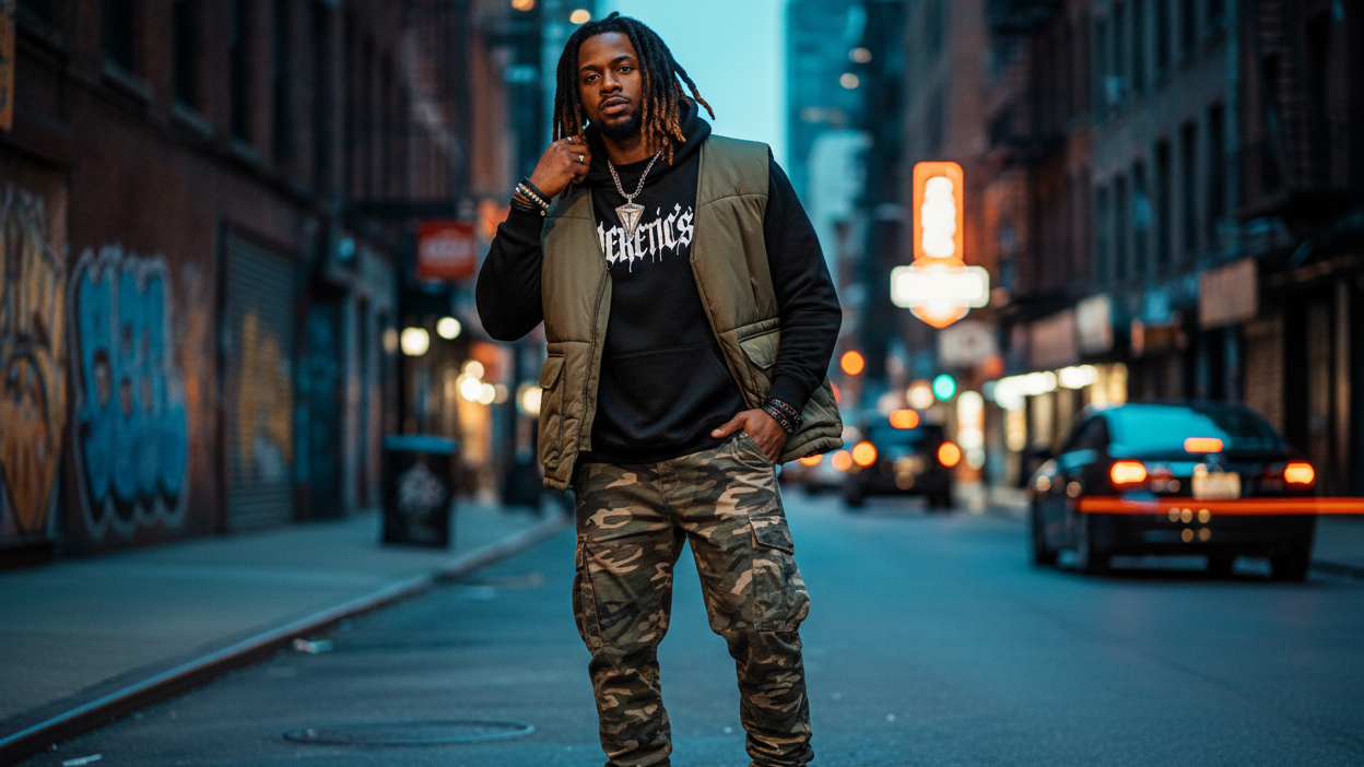 african american man with dreads wearing a Heretic-s hoodie