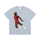 Love of the Game T-Shirt in black featuring a cartoon basketball player in red uniform mid-air dunk. Pure cotton, ideal for casual daily wear.