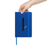 Blue Hardcover Bound Notebook featuring FNDMNTLS branding, ribbon marker, and elastic closure for organized writing and planning.