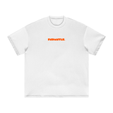 White Mets Orange Heavyweight T-Shirt with orange FNDMTLS logo on chest, crafted from soft cotton for everyday unisex wear.