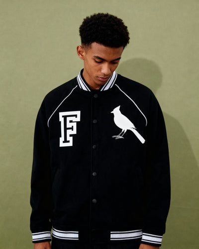 Chrome Cardinal Contrast Trim Raglan Varsity Jacket - Heretic - s Streetwear - drop access - fleeced varsity jacket -  product_type