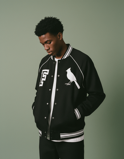 Chrome Cardinal Contrast Trim Raglan Varsity Jacket - Heretic - s Streetwear - drop access - fleeced varsity jacket -  product_type