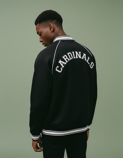 Chrome Cardinal Contrast Trim Raglan Varsity Jacket - Heretic - s Streetwear - drop access - fleeced varsity jacket -  product_type