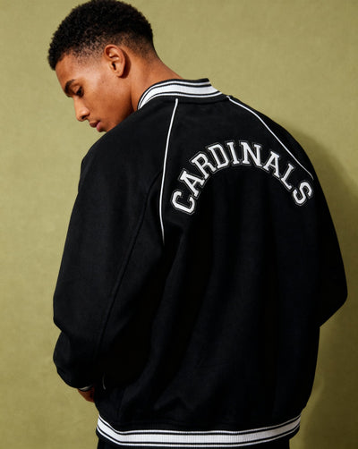 Chrome Cardinal Contrast Trim Raglan Varsity Jacket - Heretic - s Streetwear - drop access - fleeced varsity jacket -  product_type