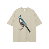 Beige T-shirt with metallic bird graphic from Chrome Cardinals Fndmntls collection