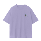 Lavender T-shirt with bird graphic from Cardinals Fndmntls Rugby, inch and cm sizing