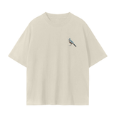 Beige T-shirt with bird graphic from Cardinals Fndmntls rugby collection, featuring inch and cm measurements