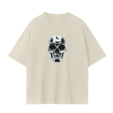 Beige Mark the Believer Tee with skull graphic on front. Unisex seamless cotton t-shirt designed for comfort and daily use.