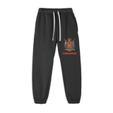 Black God Fndmntls Sweatpants with Crest made from cotton blend fabric, available in multiple inch and cm sizes
