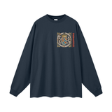 Navy Long Sleeve Crest Shirt from God Fndmntls Long for a stylish 25 inch sleeve fit