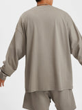 Taupe long sleeve shirt and shorts set from God Fndmntls Long Sleeve Crest product line