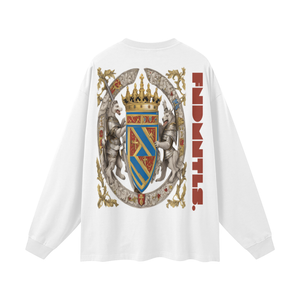 God Fndmntls Long Sleeve Crest Shirt featuring a white long-sleeve design with heraldic details