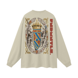 Beige long sleeve shirt with heraldic crest design for God Fndmntls Long Sleeve Crest Shirt