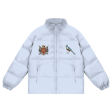 Light blue puffer jacket from Fundamentals Unisex collection with zipper, available in inches and centimeters