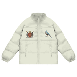 Padded white jacket with crest and bird from Fundamentals Unisex Light Blue Puffer