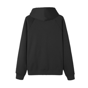 Black hooded sweatshirt from God Fndmntls Raglan Sleeve Heraldic Hoodie collection