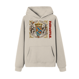 Beige God Fndmntls Raglan Sleeve Heraldic Hoodie with crest design, comfortable fit