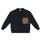 Black FNDMNTLS Snow Washed Crest Cardigan with crest design and comfortable fit