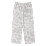 Gray and white tie-dye washed fleece sweatpants in dirty washed fleece fabric