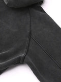Washed black sweatshirt sleeve of Snow Washed Cropped Hoodie showing inch and cm details