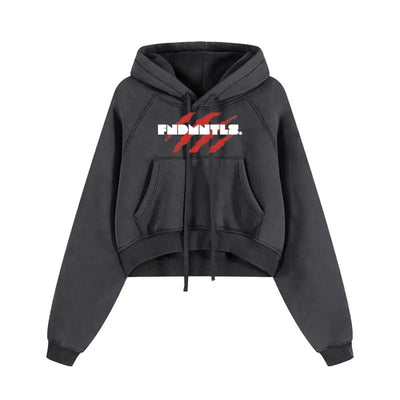 FNDMNTLS. Blood Scarred Snow Washed Cropped Hoodie - Heretic - s Streetwear - Cropped Hoodie - Snow Washed Hoodie -  product_type