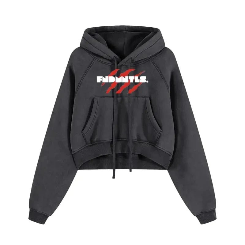 FNDMNTLS. Blood Scarred Snow Washed Cropped Hoodie - Heretic - s Streetwear - Cropped Hoodie - Snow Washed Hoodie -  product_type