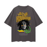 FNDMNTLS. Bob Marley Oversize Deep Drop Shoulder Graphic Tshirt - Dark Gray / S