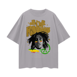 FNDMNTLS. Bob Marley Oversize Deep Drop Shoulder Graphic Tshirt - Light Gray / S