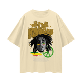 FNDMNTLS. Bob Marley Oversize Deep Drop Shoulder Graphic Tshirt - Light Apricot / S