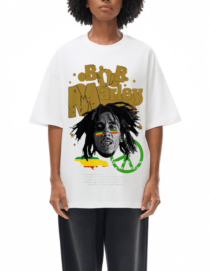 FNDMNTLS. Bob Marley Oversize Deep Drop Shoulder Graphic Tshirt - Heretic - s Streetwear - Casual Streetwear - Casual T-shirt -  product_type