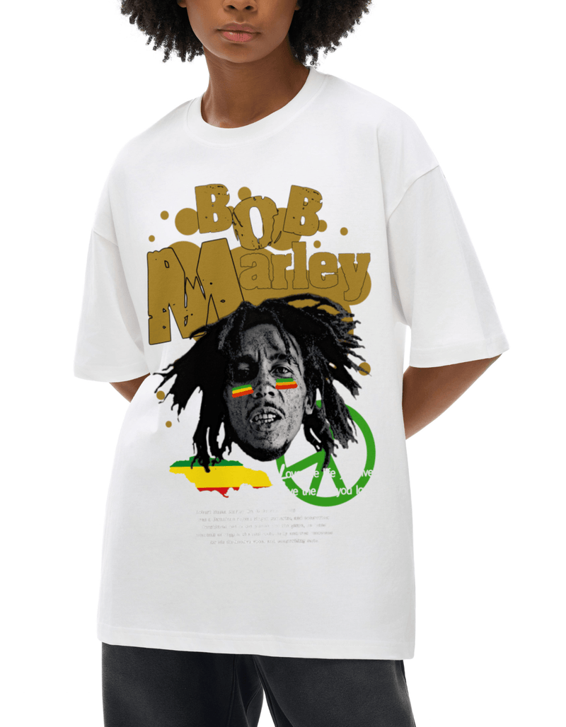 FNDMNTLS. Bob Marley Oversize Deep Drop Shoulder Graphic Tshirt - Heretic - s Streetwear - Casual Streetwear - Casual T-shirt -  product_type