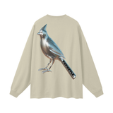 Oat Gray Long Sleeve Graphic Tee with beige long-sleeved shirt and chrome cardinals graphic