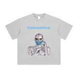 Gray T-shirt with futuristic graphic from Cyborg Fndmntls Enzyme Washed collection