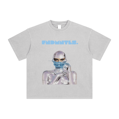 FNDMNTLS. Cyborg Enzyme Washed Black Graphic Tshirt - Heretic - s Streetwear - Cotton T-Shirt - Cyborg FNDMNTLS -  product_type