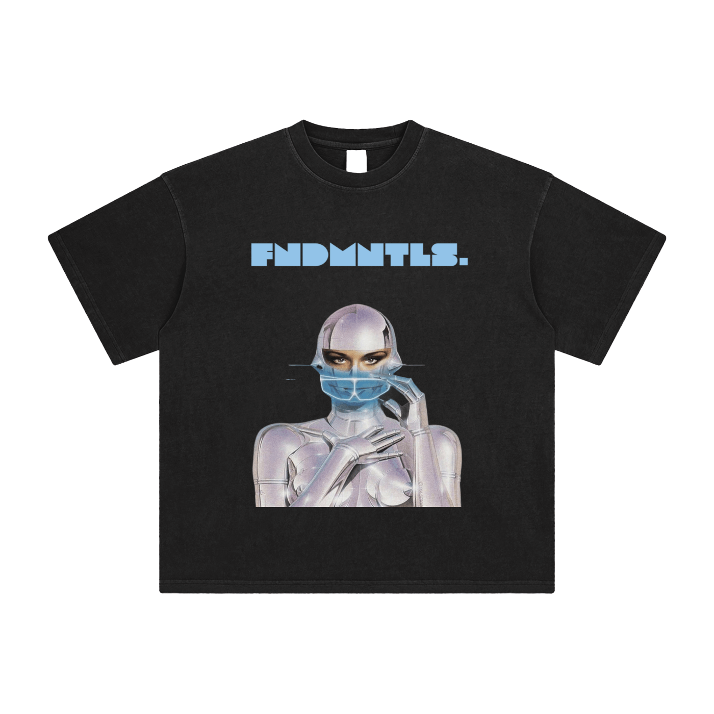 FNDMNTLS. Cyborg Enzyme Washed Black Graphic Tshirt - Heretic - s Streetwear - Cotton T-Shirt - Cyborg FNDMNTLS -  product_type