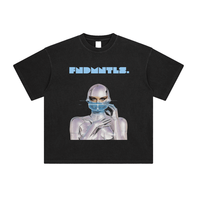 FNDMNTLS. Cyborg Enzyme Washed Black Graphic Tshirt - Heretic - s Streetwear - Cotton T-Shirt - Cyborg FNDMNTLS -  product_type