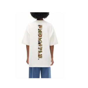Unisex FNDMNTLS Duck Camo heavyweight cotton tee with vertical camo print on back and crew neck design