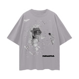 Gray Behold Oversize Skull Graphic Tee with slight stretch, available in various inch and cm sizes