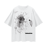 White Behold Oversize Skull Graphic Tee with anime-style graphic, slight stretch, 28 inch size