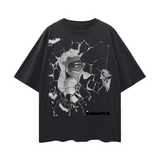 Black Behold Oversize Graphic Tee with Skull Design and Slight Stretch, available in inches