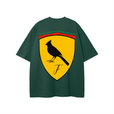 Green Ferrari Boys Graphic Bird Emblem Tee displayed in a 9 inch chest size