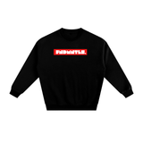 Black Fndmntls Fleeced Sweatshirt with red and white lettering, cotton blend fabric